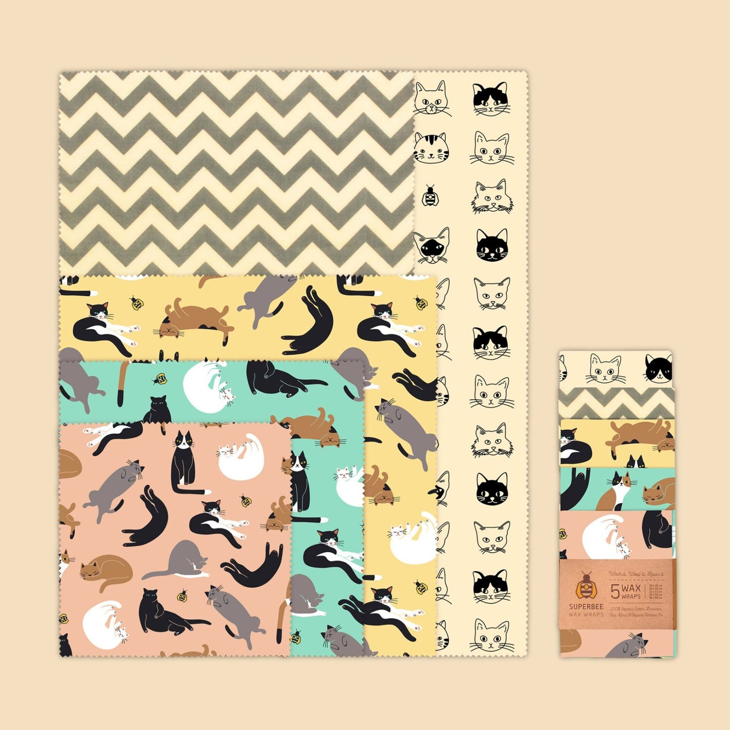 Superbee Reusable Beeswax Cloths 5-pack
